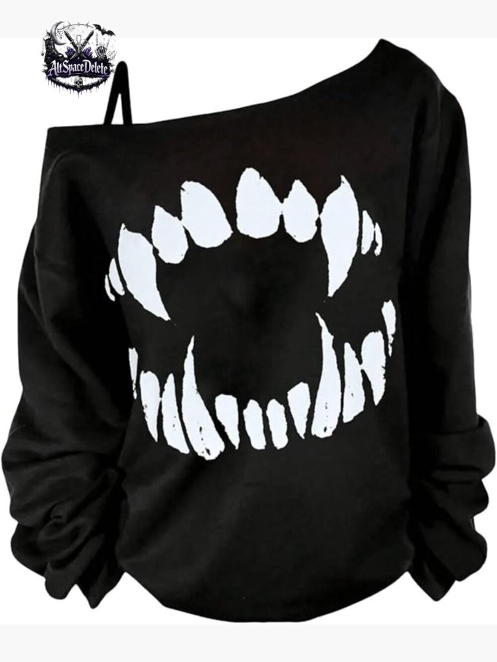 Plus Size Off Shoulder Graphic Tee Long Sleeve Pullover Top Goth Y2K